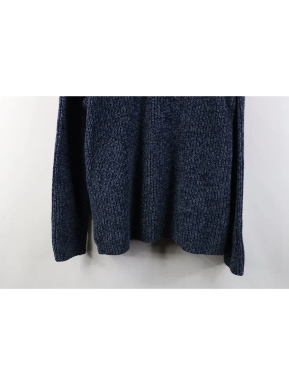 Vtg 90s LL Bean Mens Large Blank Marled Ribbed Knit Henley Sweater Blue Cotton